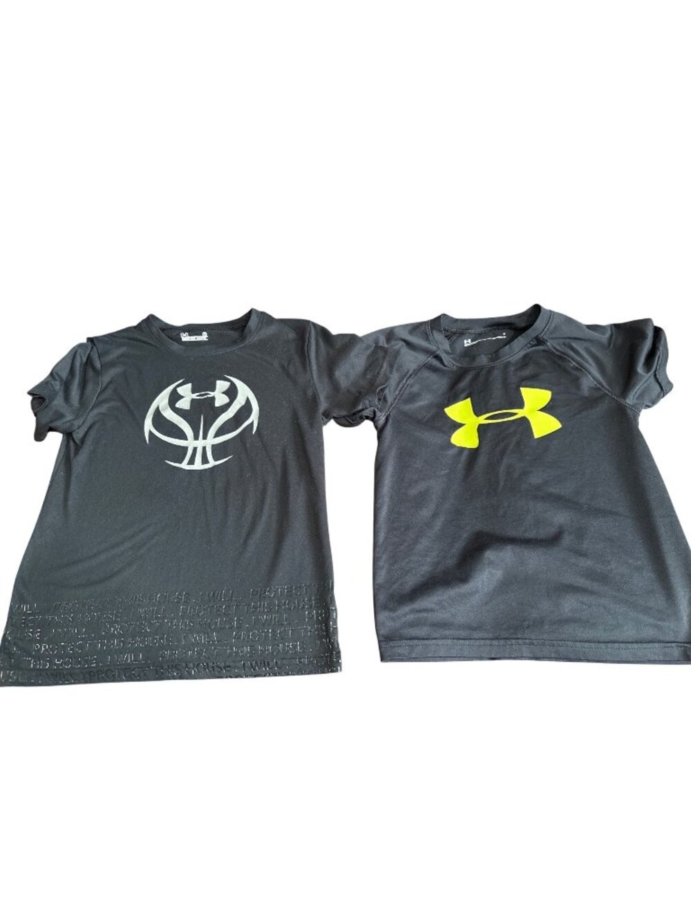Under Armour HeatGear Youth Boys T-Shirts Size 6 Black & Neon Logo Set Of 2